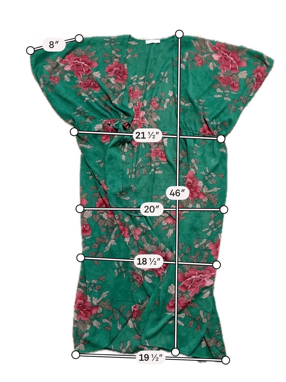 Grace & Lace Floral Kimono Duster Green Maxi Drawstring Boho Cottagecore Small - Picture 3 of 6